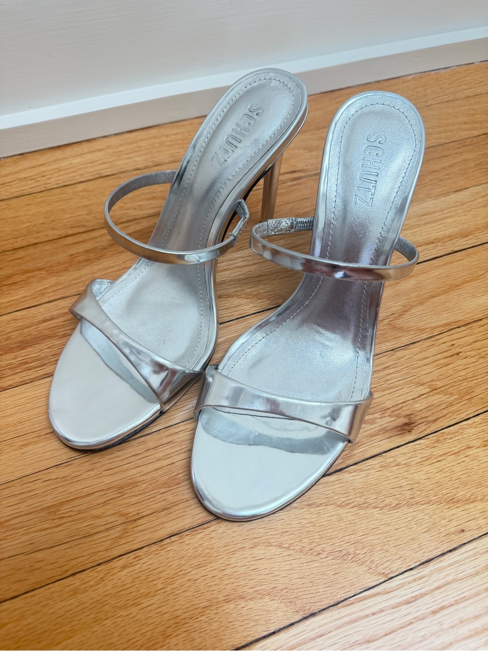Silver High Heel Slide Sandals - Women - Picture 7 of 9
